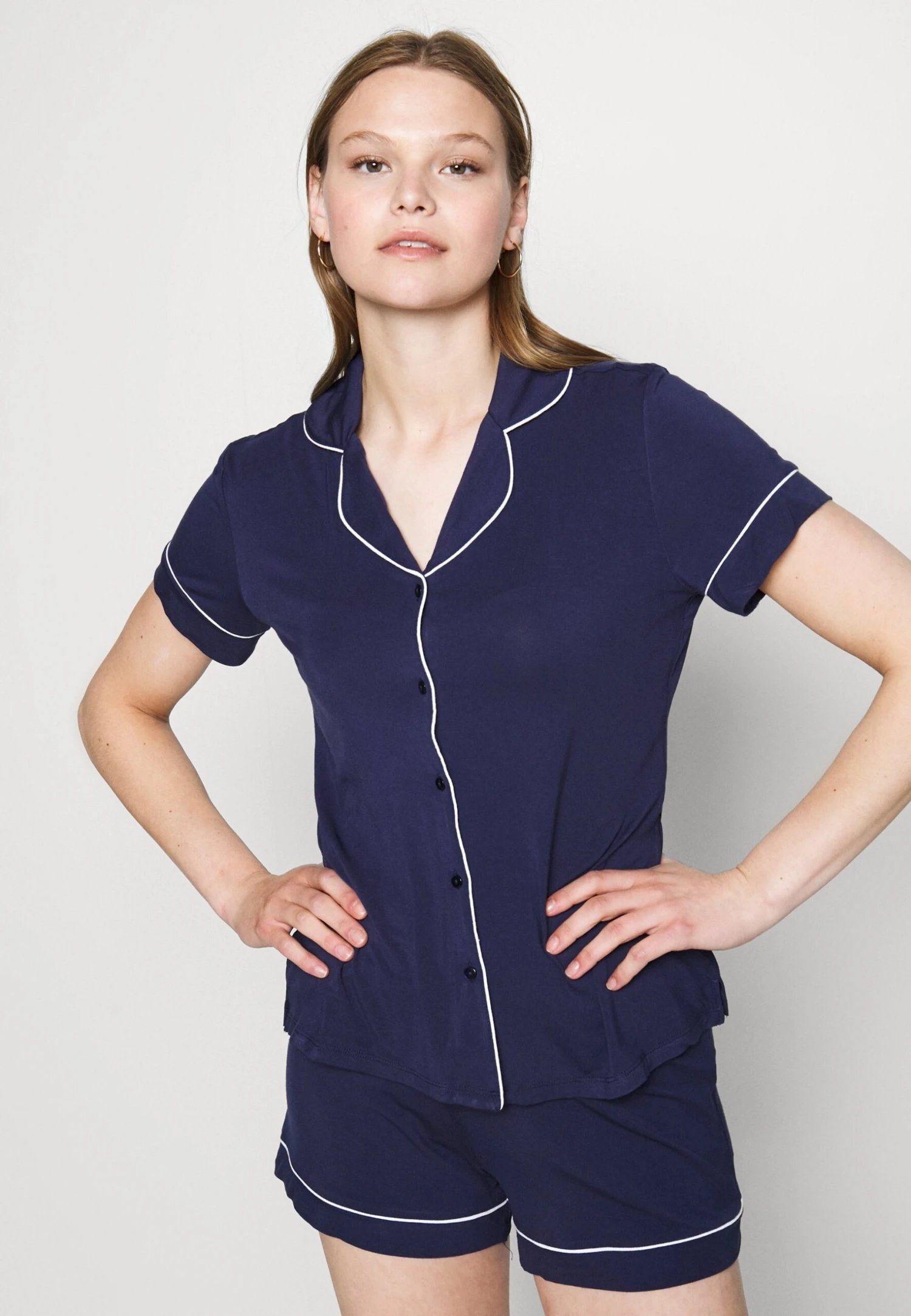 Anna Field Button Through Pj Set- Pyjama - Blue/White 4 Anna Field Button Through Pj Set- Pyjama - Blue/White - Afbeelding 4