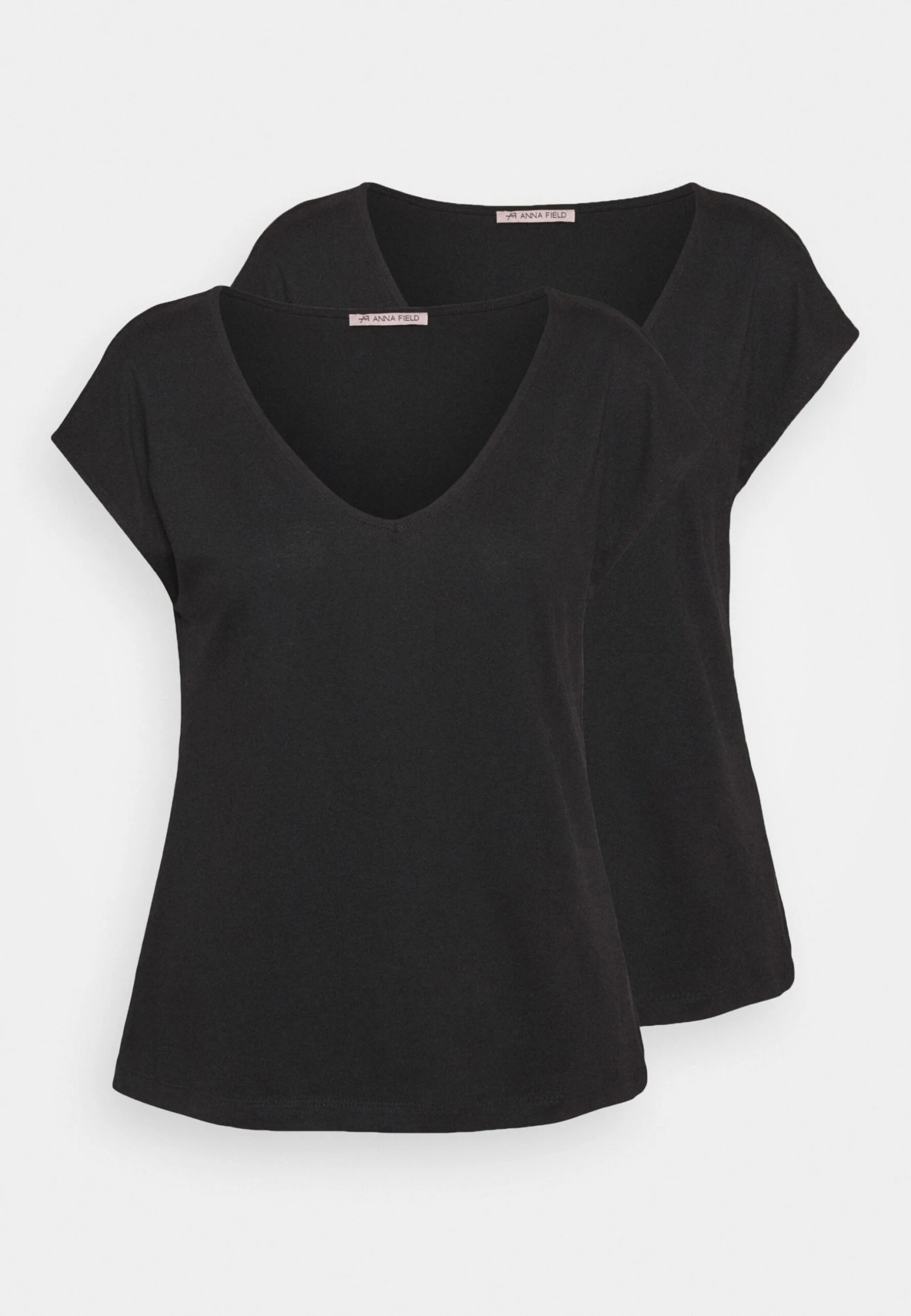 Anna Field Basic V Neck Drop Shoulder 2 Pack- T-Shirt Basic - Black 1 Anna Field Basic V Neck Drop Shoulder 2 Pack- T-Shirt Basic - Black